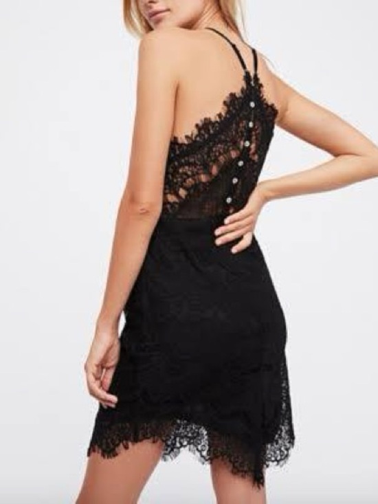 Intimately By Free People Dresses & Skirts - Free People ‘She’s Got It’ Black Lace Slip Mini Dress w/ Pearl-Accent Back Vampy